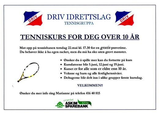 Tenniskurs starter 22.mai