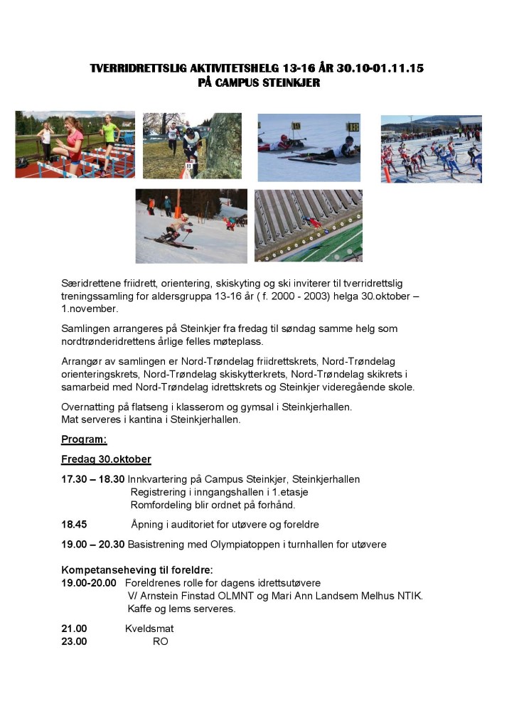 Innvitasjon tverridrettslig aktivitetshelg 2015