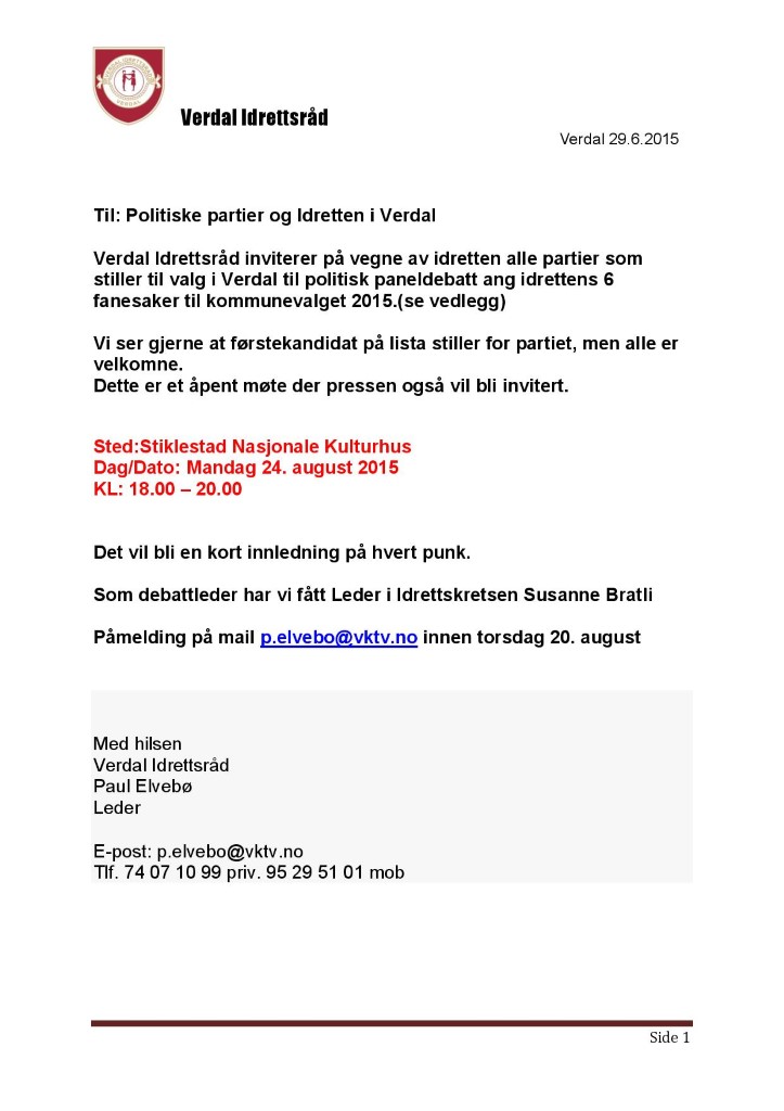 Politiske partier og idretten i Verdal