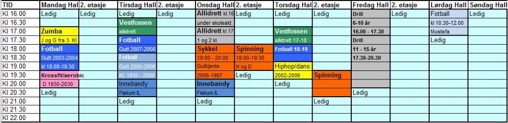 Utleie av fiskumhallen sesongen 2015-2015