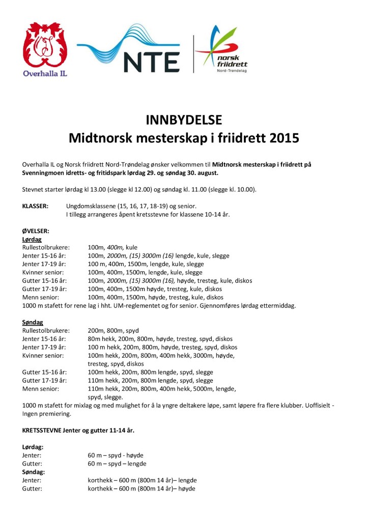 INNBYDELSE Midtnorsk mesterskap i friidrett 2015