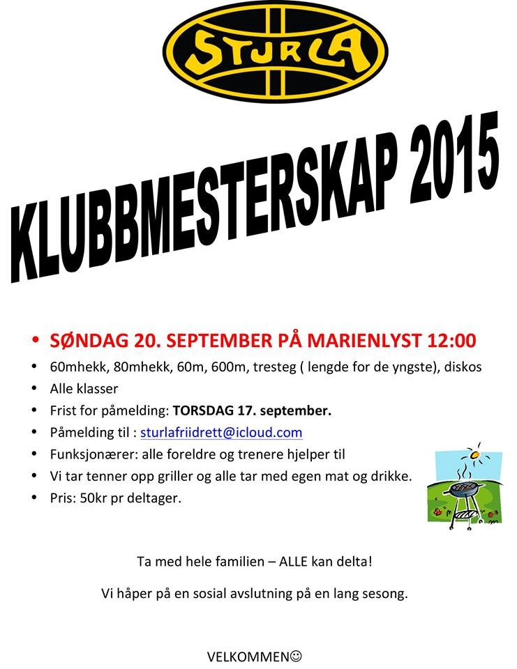 Klubbmesterskap søndag 20. september 2015